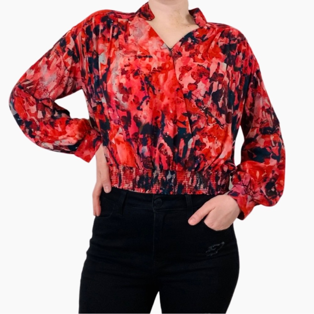 Soft Surroundings Rioja Faux Wrap Crossover Long Sleeve Blouse Top Art to Wear